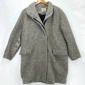 SAMSOE & SAMSOE Women's Designer Gray Front Button Long Pea Coat Oversized  M